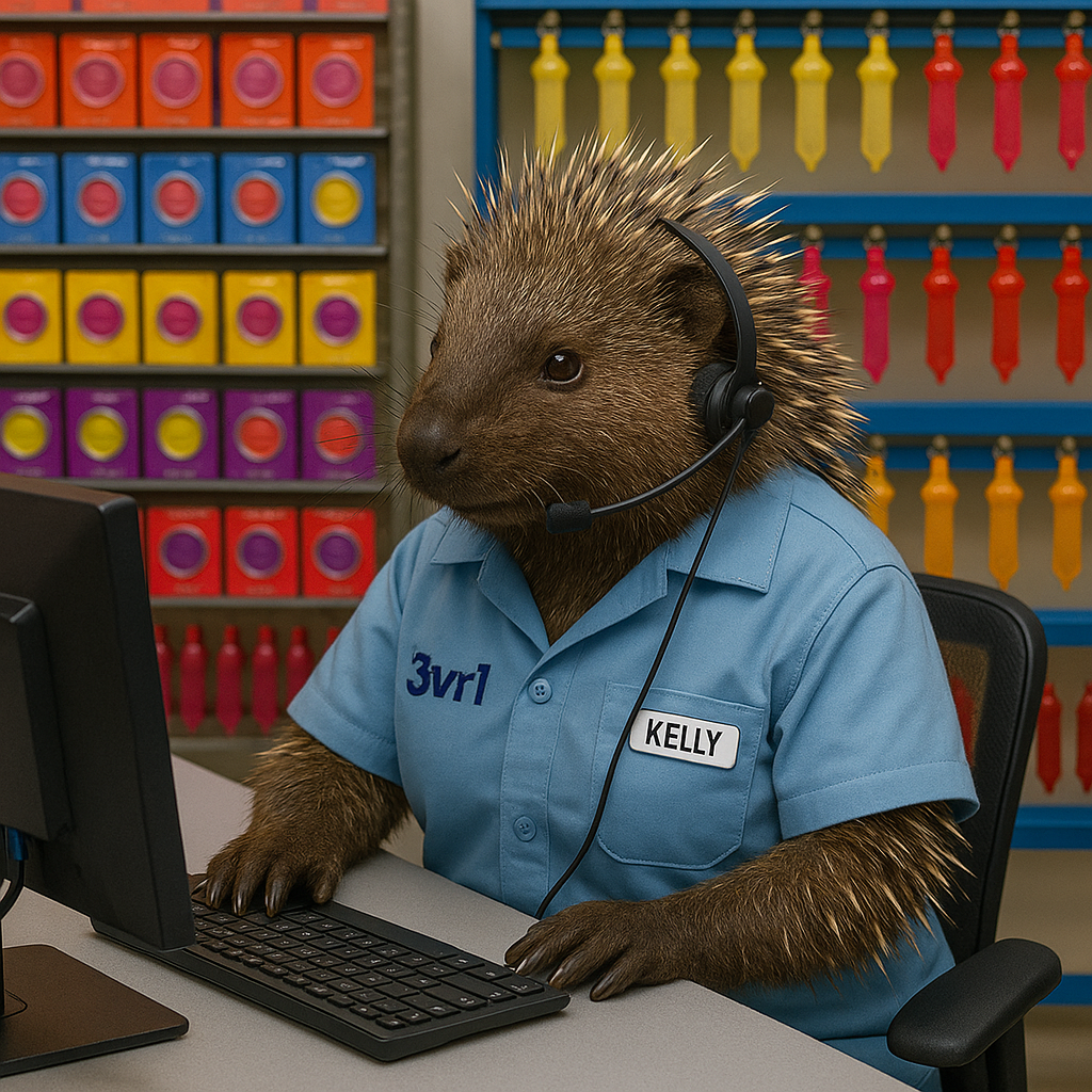 Customer support agent with headset at a desk